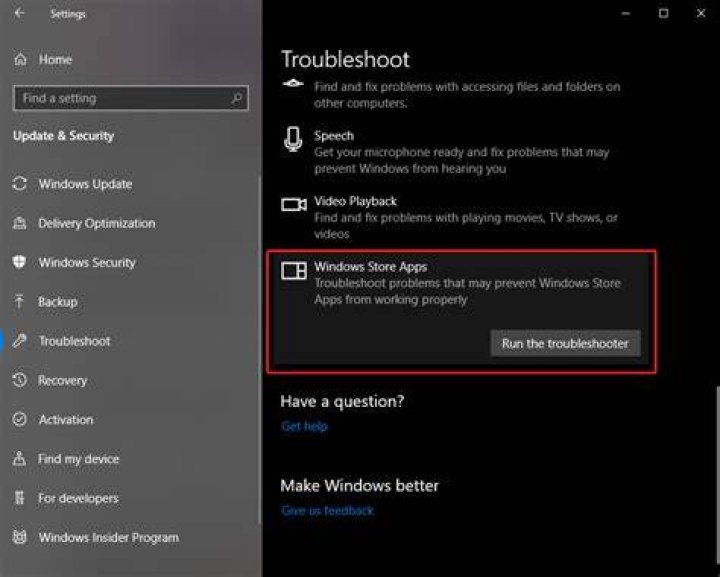 Where is windows store apps troubleshooter?